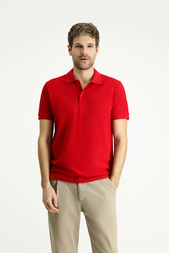 Erkek Giyim - Slim Fit Dar Kesim Nakışlı Pamuk Polo Yaka Tişört