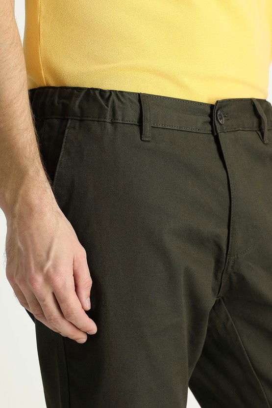 Erkek Giyim - Regular Fit Beli Lastikli Likralı Chino/Kanvas Pantolon