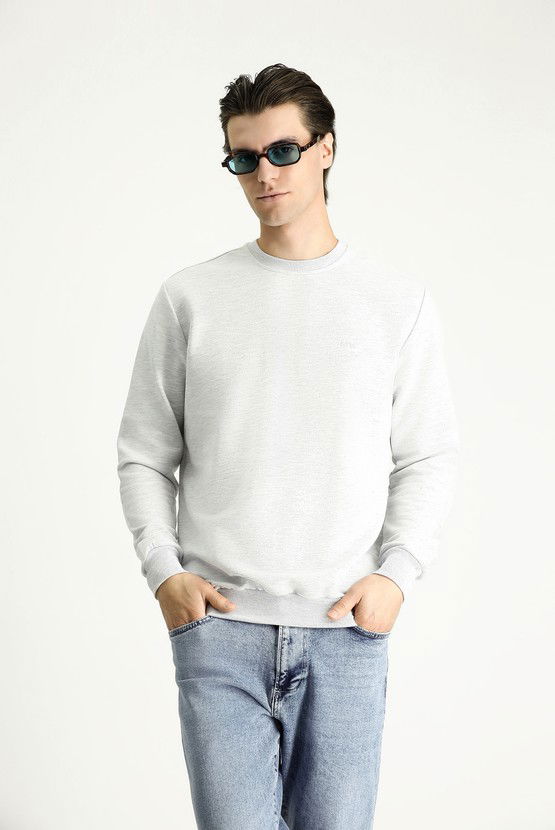 Erkek Giyim - Bisiklet Yaka Regular Fit Nakışlı Pamuklu Sweatshirt