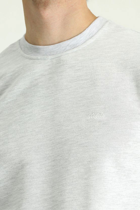 Erkek Giyim - Bisiklet Yaka Regular Fit Nakışlı Pamuklu Sweatshirt