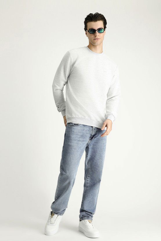 Erkek Giyim - Bisiklet Yaka Regular Fit Nakışlı Pamuklu Sweatshirt