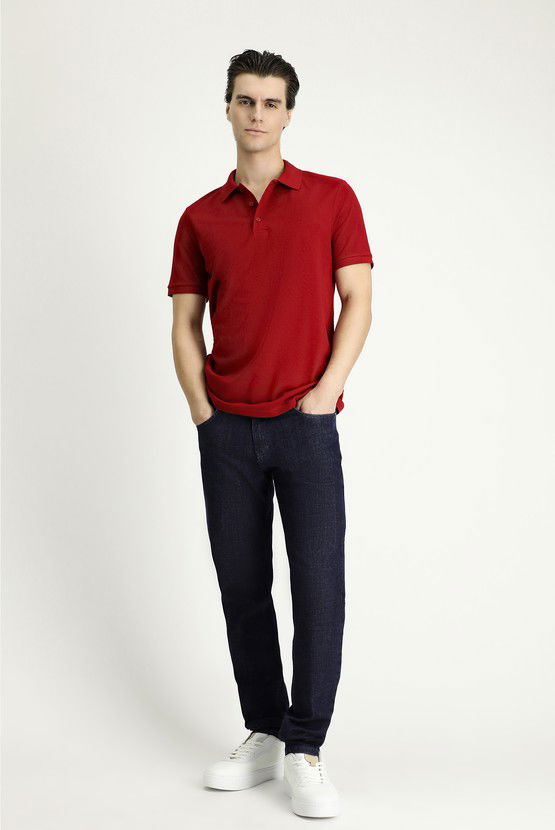 Erkek Giyim - Slim Fit Dar Kesim Nakışlı Pamuk Polo Yaka Tişört
