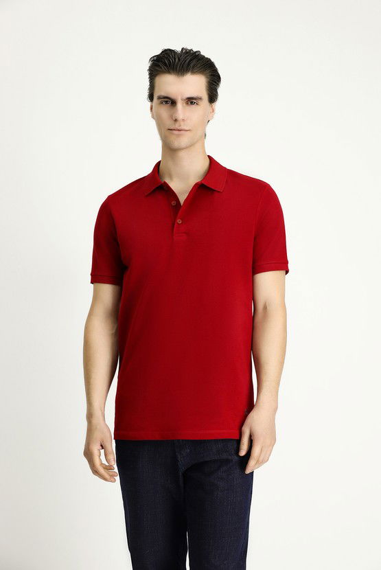 Erkek Giyim - Slim Fit Dar Kesim Nakışlı Pamuk Polo Yaka Tişört
