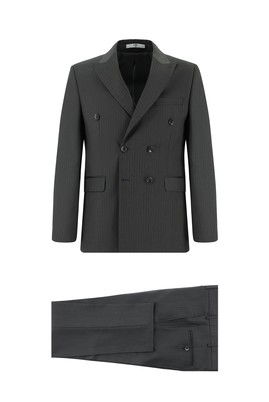 Slim Fit Dar Kesim Çizgili Kruvaze Takım Elbise
