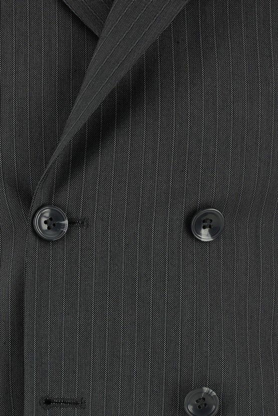 Erkek Giyim - Slim Fit Dar Kesim Çizgili Kruvaze Takım Elbise