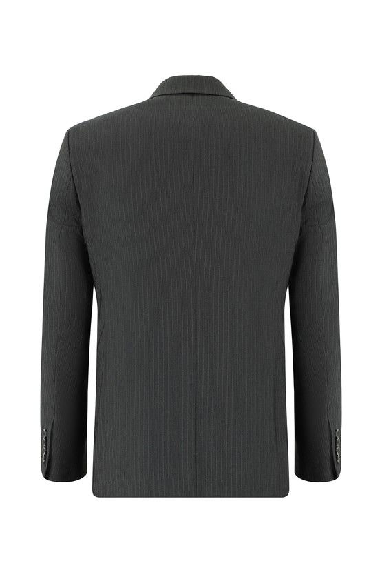 Erkek Giyim - Slim Fit Dar Kesim Çizgili Kruvaze Takım Elbise