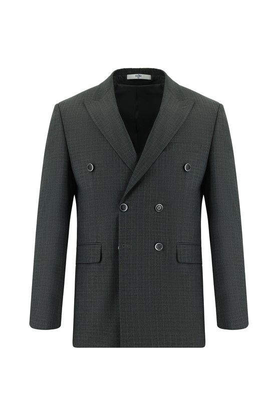 Erkek Giyim - Slim Fit Dar Kesim Çizgili Kruvaze Takım Elbise