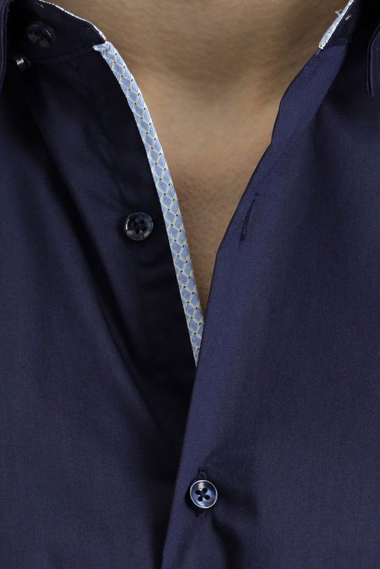 Erkek Giyim - Uzun Kol Slim Fit Dar Kesim Klasik Pamuklu Gömlek