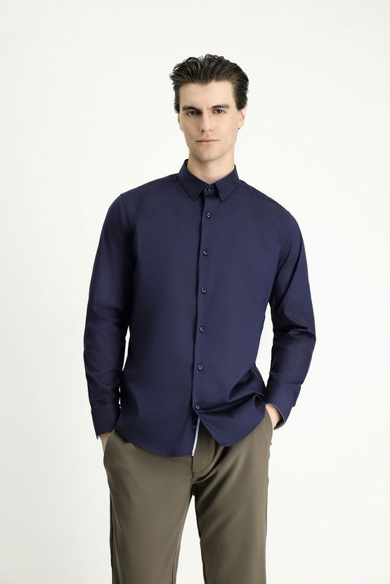 Erkek Giyim - Uzun Kol Slim Fit Dar Kesim Klasik Pamuklu Gömlek
