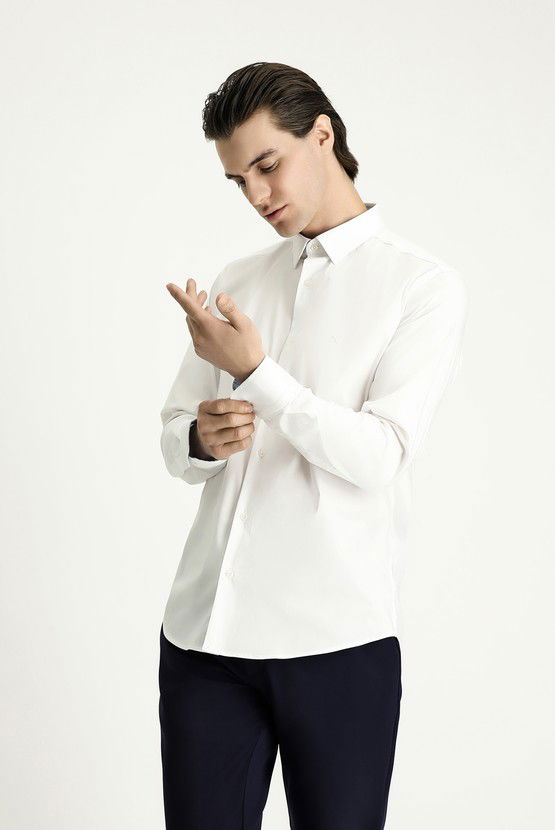 Erkek Giyim - Uzun Kol Slim Fit Dar Kesim Klasik Pamuklu Gömlek