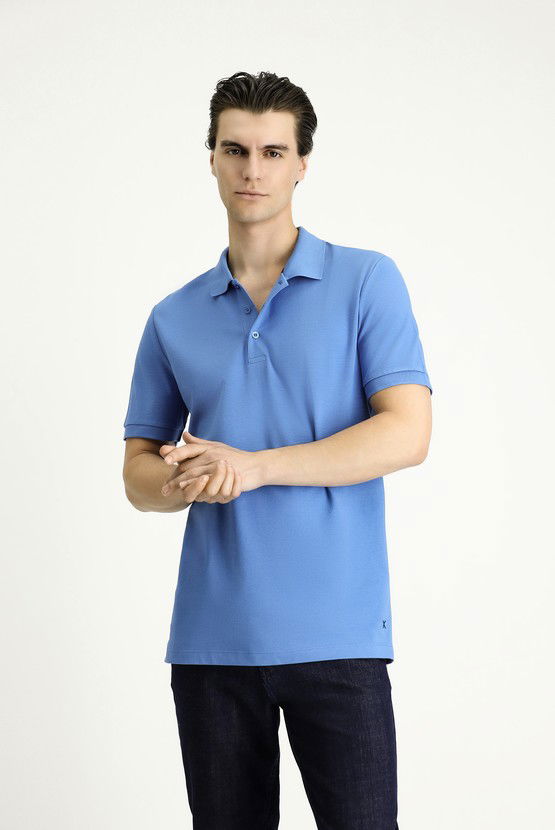 Erkek Giyim - Slim Fit Dar Kesim Nakışlı Pamuk Polo Yaka Tişört