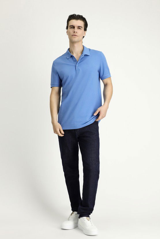 Erkek Giyim - Slim Fit Dar Kesim Nakışlı Pamuk Polo Yaka Tişört