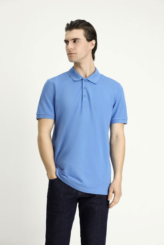 Erkek Giyim - Slim Fit Dar Kesim Nakışlı Pamuk Polo Yaka Tişört