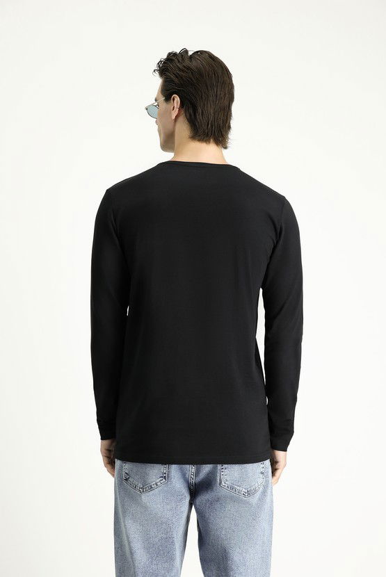 Erkek Giyim - Bisiklet Yaka Slim Fit Dar Kesim Pamuklu Sweatshirt