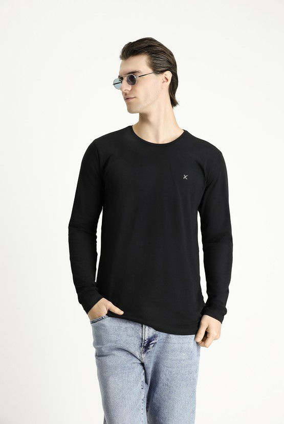 Erkek Giyim - Bisiklet Yaka Slim Fit Dar Kesim Pamuklu Sweatshirt