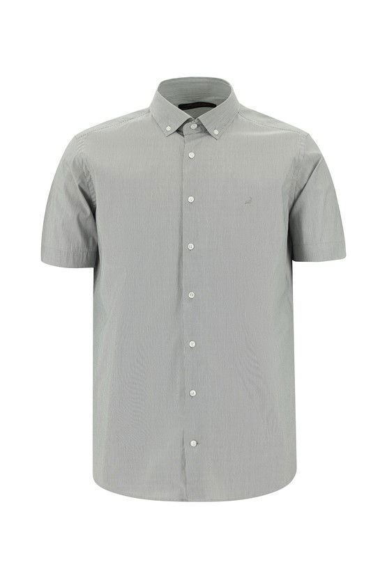 Erkek Giyim - Kısa Kol Slim Fit Dar Kesim Çizgili Pamuklu Gömlek