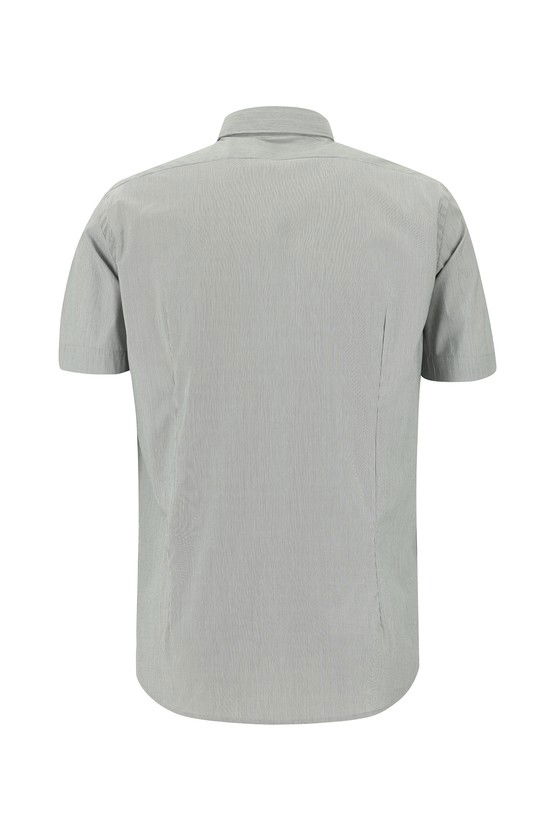 Erkek Giyim - Kısa Kol Slim Fit Dar Kesim Çizgili Pamuklu Gömlek
