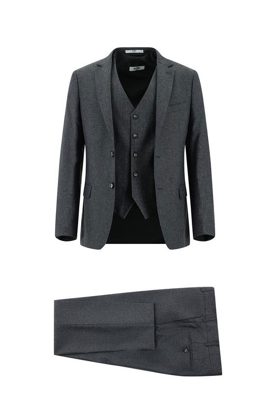 Erkek Giyim - Super Slim Fit Ekstra Dar Kesim Yelekli Kombinli Takım Elbise