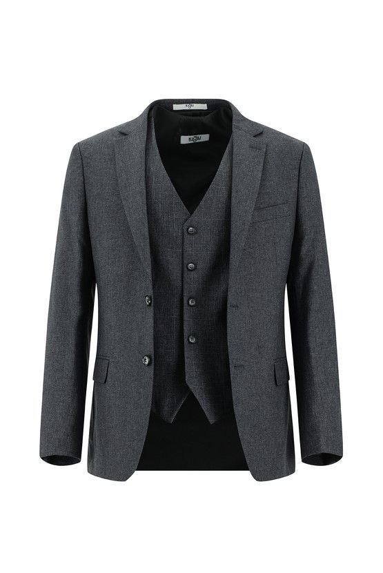 Erkek Giyim - Super Slim Fit Ekstra Dar Kesim Yelekli Kombinli Takım Elbise