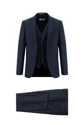 Slim Fit Dar Kesim Yelekli Kombinli Takım Elbise