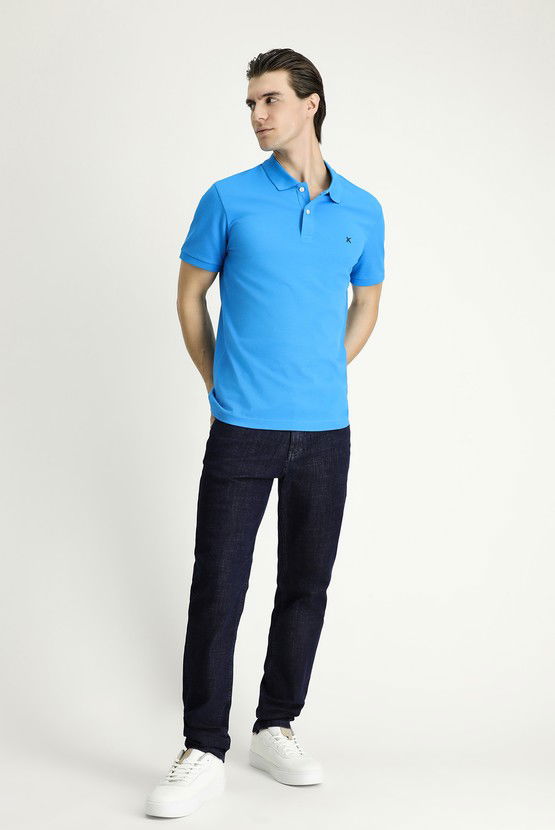 Erkek Giyim - Slim Fit Dar Kesim Nakışlı Pamuk Polo Yaka Tişört