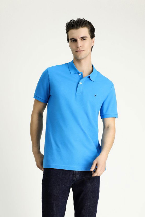 Erkek Giyim - Slim Fit Dar Kesim Nakışlı Pamuk Polo Yaka Tişört