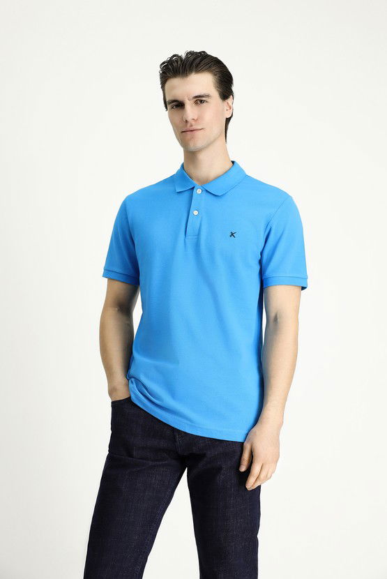 Erkek Giyim - Slim Fit Dar Kesim Nakışlı Pamuk Polo Yaka Tişört