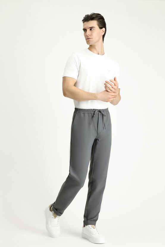 Erkek Giyim - Techno-Line Slim Fit Dar Kesim Beli Lastikli İpli Likralı Klasik Kumaş Pantolon