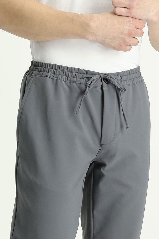 Erkek Giyim - Techno-Line Slim Fit Dar Kesim Beli Lastikli İpli Likralı Klasik Kumaş Pantolon