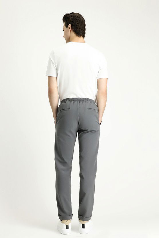 Erkek Giyim - Techno-Line Slim Fit Dar Kesim Beli Lastikli İpli Likralı Klasik Kumaş Pantolon