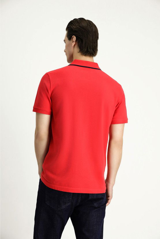 Erkek Giyim - Slim Fit Dar Kesim Desenli Nakışlı Pamuk Polo Yaka Tişört