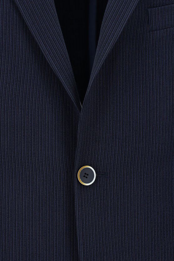 Erkek Giyim - Slim Fit Dar Kesim Çizgili Beli Lastikli İpli Takım Elbise