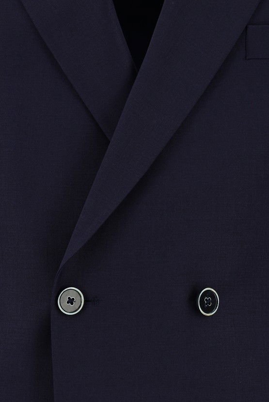 Erkek Giyim - Slim Fit Dar Kesim Yünlü Kruvaze Takım Elbise