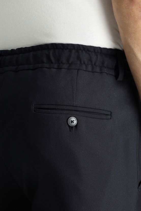 Erkek Giyim - Slim Fit Dar Kesim Likralı Beli Lastikli İpli Klasik Kumaş Pantolon