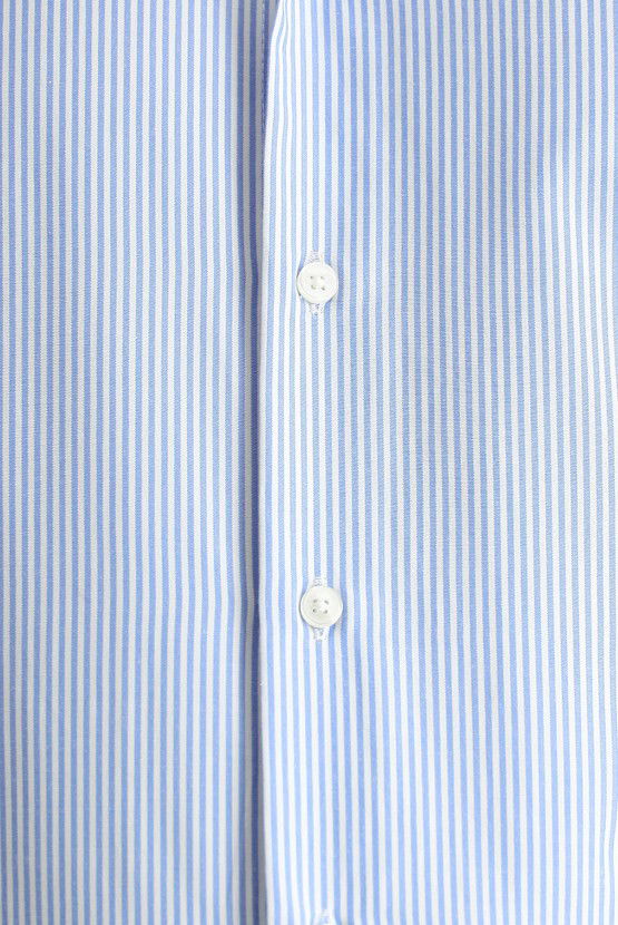 Erkek Giyim - Uzun Kol Slim Fit Dar Kesim Çizgili Pamuklu Kolay Ütülenebilir Gömlek