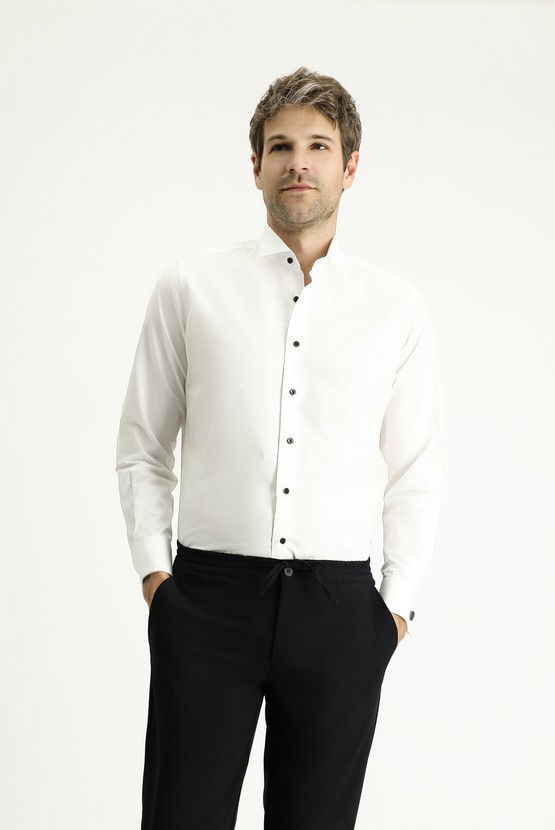 Erkek Giyim - Ata Yaka Slim Fit Dar Kesim Pamuk Gömlek