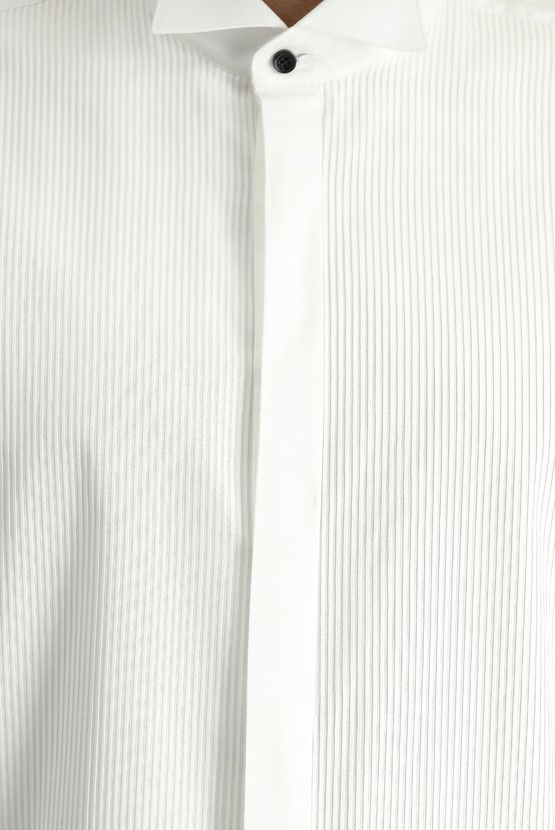 Erkek Giyim - Ata Yaka Slim Fit Dar Kesim Piliseli Pamuk Gömlek