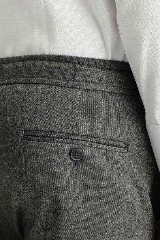 Erkek Giyim - Slim Fit Dar Kesim Likralı Beli Lastikli İpli Klasik Kumaş Pantolon