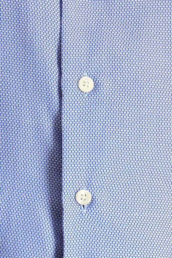 Erkek Giyim - Kısa Kol Slim Fit Dar Kesim Desenli Pamuklu Kolay Ütülenebilir Gömlek
