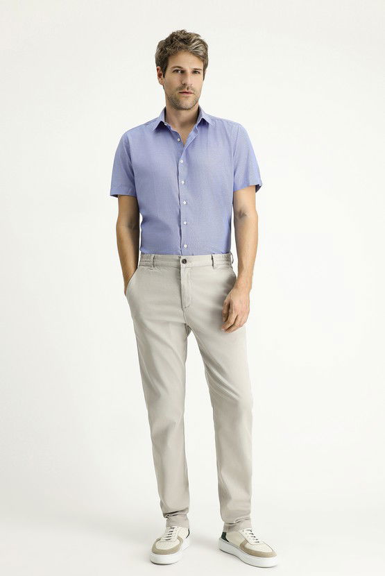 Erkek Giyim - Kısa Kol Slim Fit Dar Kesim Desenli Pamuklu Kolay Ütülenebilir Gömlek