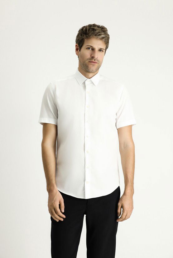Erkek Giyim - Kısa Kol Slim Fit Dar Kesim Desenli Pamuk Gömlek