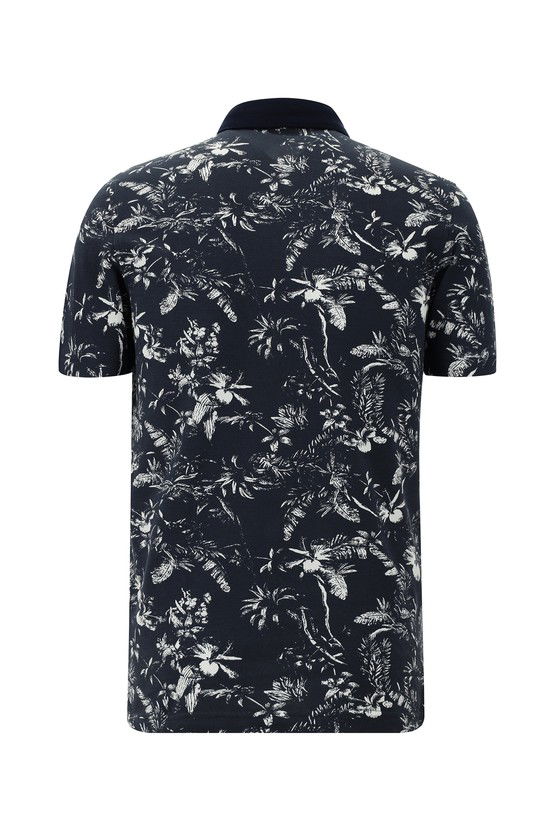 Erkek Giyim - Polo Yaka Slim Fit Dar Kesim Desenli Pamuk Tişört