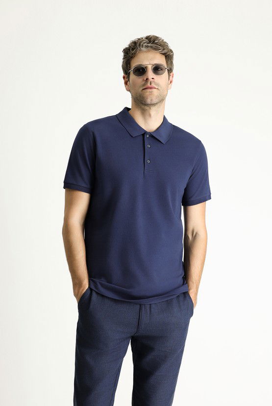 Erkek Giyim - Slim Fit Dar Kesim Nakışlı Pamuk Polo Yaka Tişört
