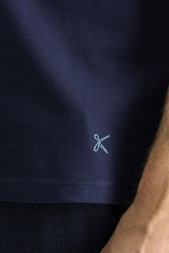 Erkek Giyim - Slim Fit Dar Kesim Nakışlı Pamuk Polo Yaka Tişört