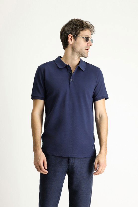 Erkek Giyim - Slim Fit Dar Kesim Nakışlı Pamuk Polo Yaka Tişört