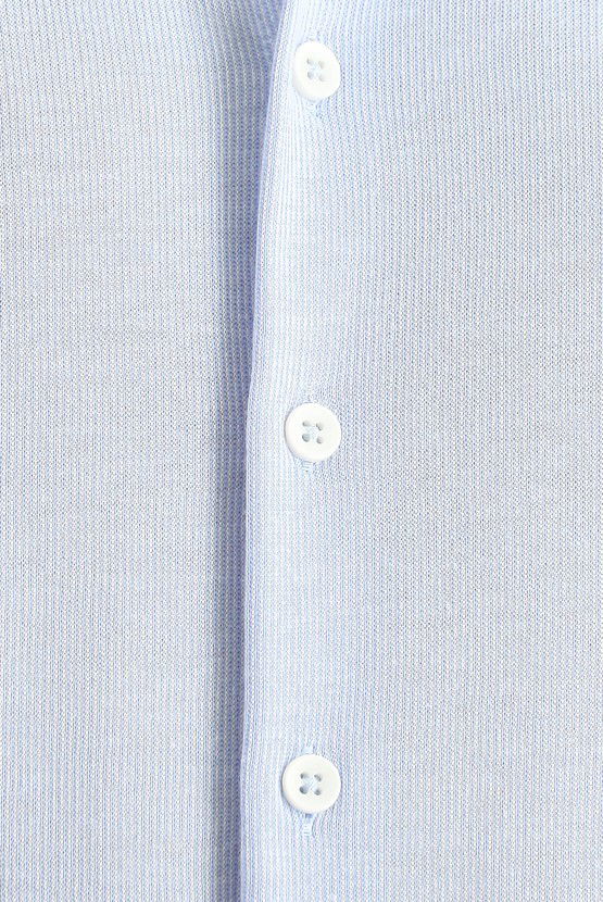 Erkek Giyim - Uzun Kol Slim Fit Dar Kesim Spor Örme Pamuklu Kolay Ütülenebilir Gömlek