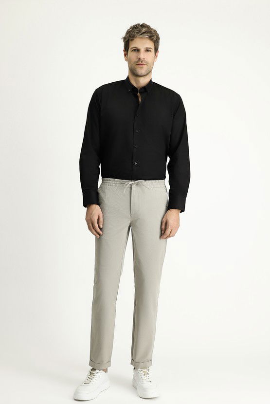 Erkek Giyim - Techno-Line Slim Fit Ekstra Dar Kesim Beli Lastikli İpli Klasik Kumaş Pantolon