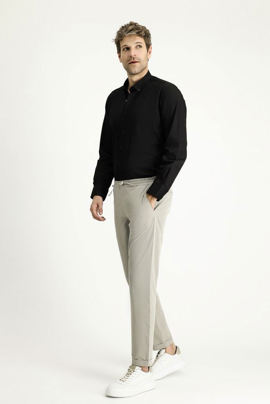 Erkek Giyim - Techno-Line Slim Fit Ekstra Dar Kesim Beli Lastikli İpli Klasik Kumaş Pantolon