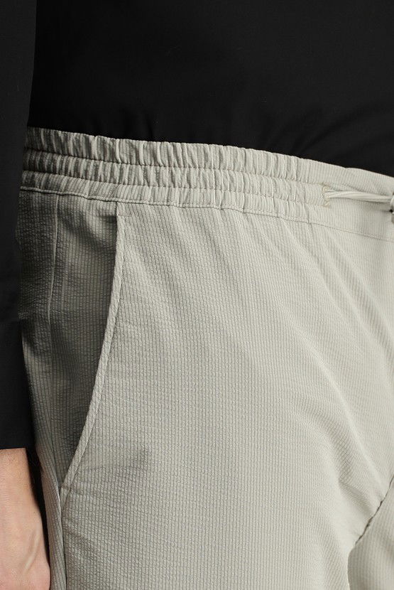 Erkek Giyim - Techno-Line Slim Fit Ekstra Dar Kesim Beli Lastikli İpli Klasik Kumaş Pantolon