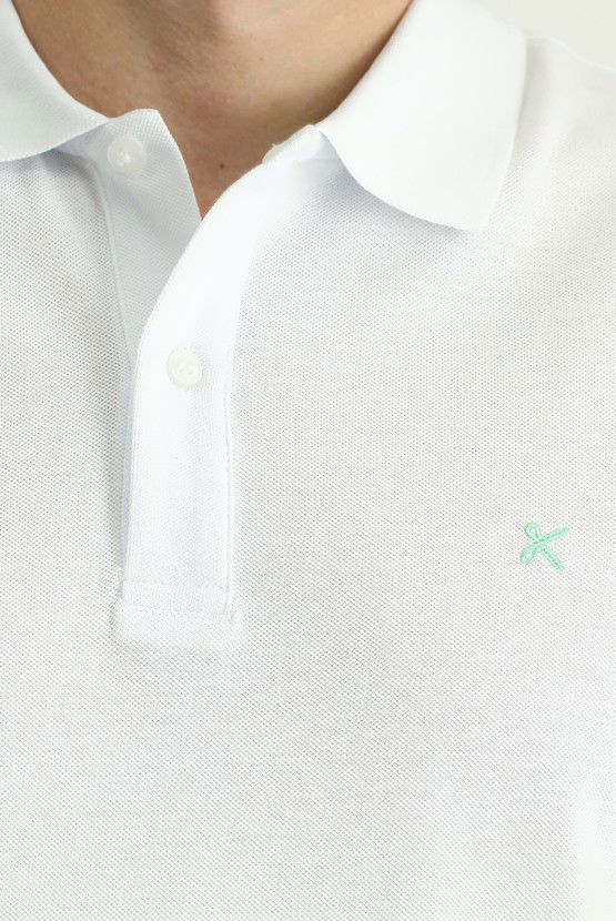 Erkek Giyim - Regular Fit Desenli Nakışlı Pamuk Polo Yaka Tişört